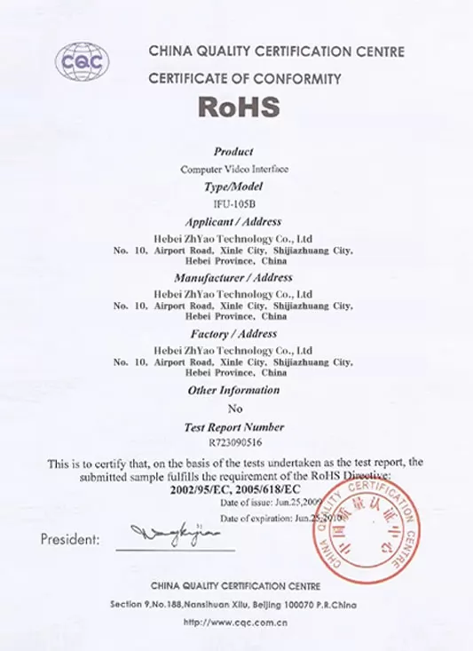 RoHS Certificate