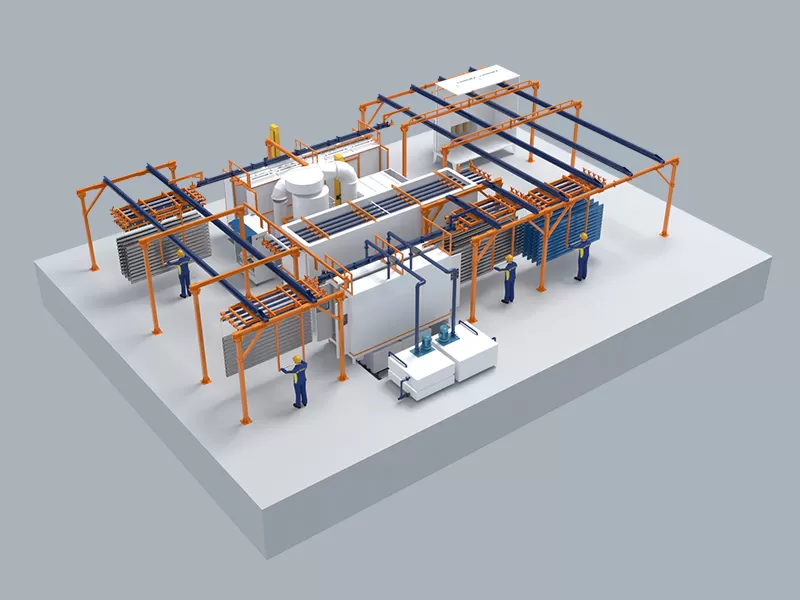 Automatic Powder Coating Line with Shot Blasting Pretreatment and Power&Free Conveyor